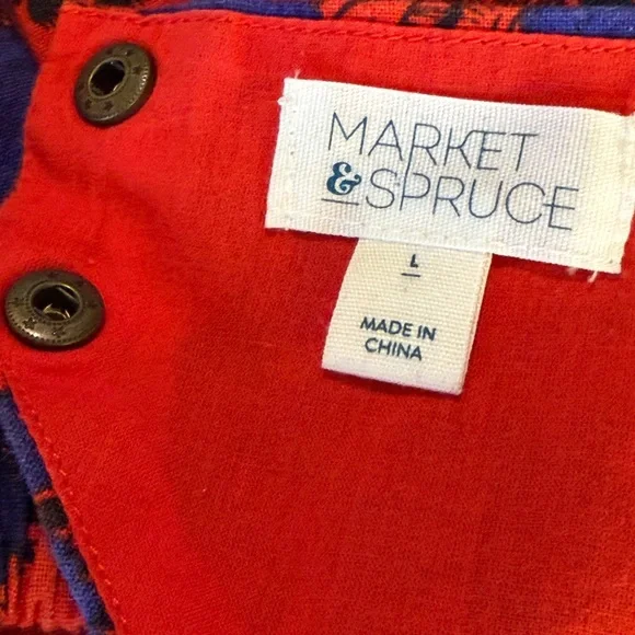 Retro Rockabilly Floral Linen Cotton Blend Dress w Pockets Size Large red blue - Picture 7 of 16